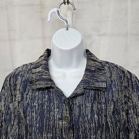 Chico's Blue White Woven Textured Casual Boho Jacket 2 (L) - Picture 2 of 11
